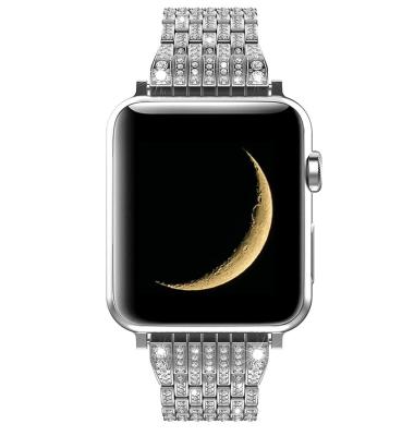 China Luxury Stainless Steel Watches Women Wrist Band For Apple Watch Stainless Steel Rhinestone Strap For iWatch Replacement Band for sale