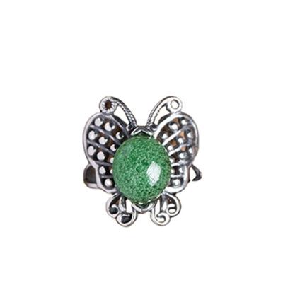 China Original Handmade Exquisite Butterfly Large Gem Sterling Silver Precious Stone Chinese Style Longquan Celadon Ring for sale