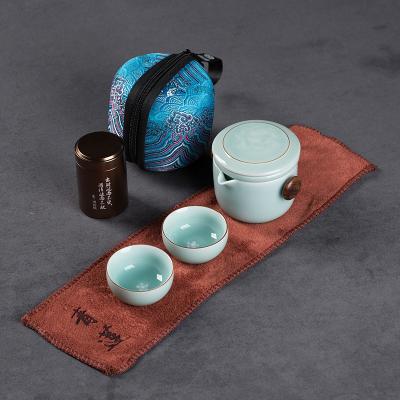 China Viable Use Anytime Anywhere High Quality Multifunctional Celadon Tea Set Ceramicv Full Set Moving Tea Cup for sale