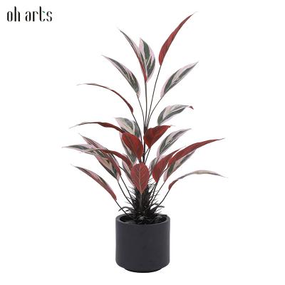 China Office Home Decorative Red Wild Taro Leaves Fake Plant With Office Home Garden Decoration Faux Indoor Greenery Pot Decorative Artificial Red for sale