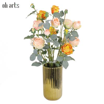 China Wholesale Artificial Potted Decorative Garden Roses Flowers in Gold Ceramic Pots Mother's Day for Home Decoration for sale