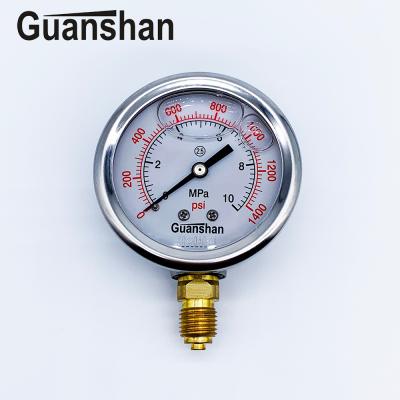 China 2.5 inch oil level gauge, glycerine filled pressure gauge, rear connection oil pressure gauge 63 for sale