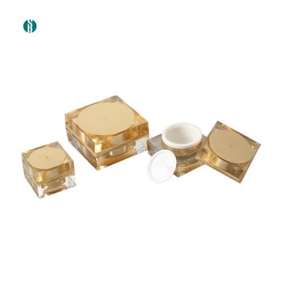 China Cosmetic Jars 15gr Square Cream Jars Acrylic Dark Gold Jars For Face Cream for sale