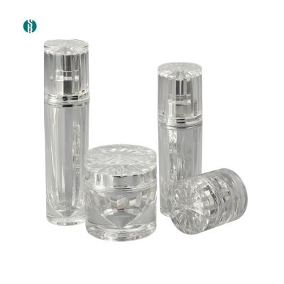 China Cosmetic Full Size Acrylic Jar Empty Plastic Cosmetic Cream Jars Facial Cream Jar Bottle Set for sale