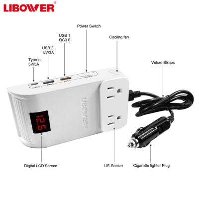 China Amazon PVC Hot Selling Pure Sine 150w Car Inverter for Car Charger with 2 USB and 1 Type C Charging and US/EU Plug Adapter for sale