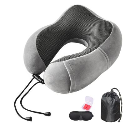 China Memory U Shaped Foam Neck Pillow Connected New Slow Travel Neck Soft With Eye Masks And Earplugs for sale