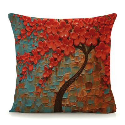 China Viable Oil Painting Three-Dimensional Trees Flower Cotton Pillow Case for sale