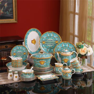 China Viable Hot Selling Soft Bone China Luxury Western Ceramic Kitchen Utensils Dinnerware Set Fine Dinner Set for sale