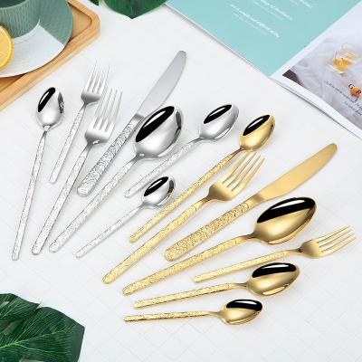 China New retro flatware set platinum stone grain stainless steel flatware set viable embossed western flatware gift set for sale