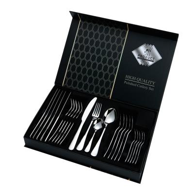 China Sustainable High End Restaurant Hotel Gift Set 410 Stainless Steel Flatware 24 Piece Set Gold Steak Cutlery for sale