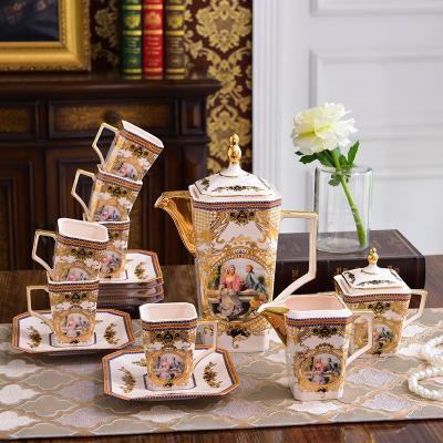 China Viable Wholesale Luxury Royal Style Home Decors Personality Gold Handle Ceramic Coffee Tea Set for sale