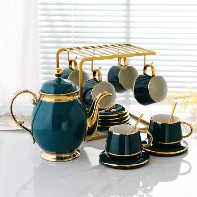 China INS Sustainable Shape Green Nordic Light Luxurious Ceramic Coffee And Tea Sets For 6 People for sale