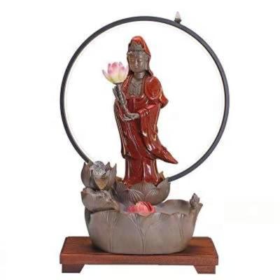 China New Product Minimalist Traditional Buddhist Decors Ceramic Home Decorations With LED Strip for sale