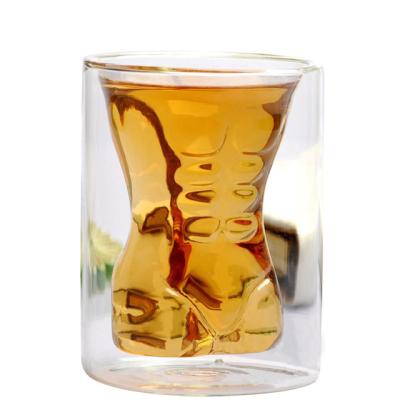 China Double Man Shape Cocktail Glass Drinking Creative Glass Beer Glass for sale