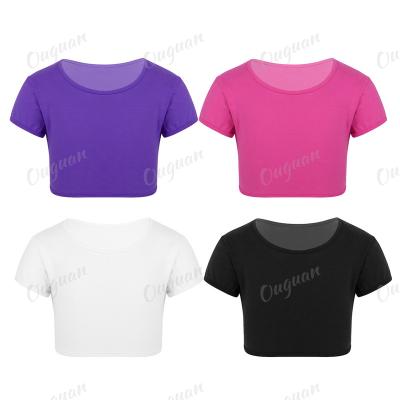 China Kids Girls Breathable Custom Printed Pure Cotton Cropped T-Shirt Tops Cotton Solid Color Shorts Sleeves Crop Top Kids for sale