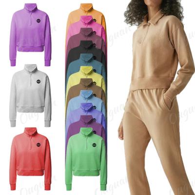 China Autumn Long Sleeves Fleece Warm Women Breathable Sportswear Fitness Half Zip Crop Hoodie Pullover Sweatshirt for sale