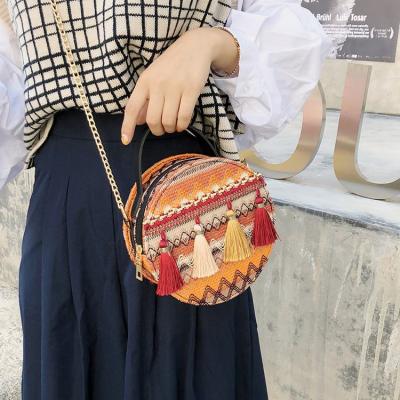 China 100% New Style Chain Handbag Mini Round Crossbody Bag Wholesale Women Tassel One Shoulder Fairy Beach Bags Eco-Friendly Ethnic Cluch Purse for sale