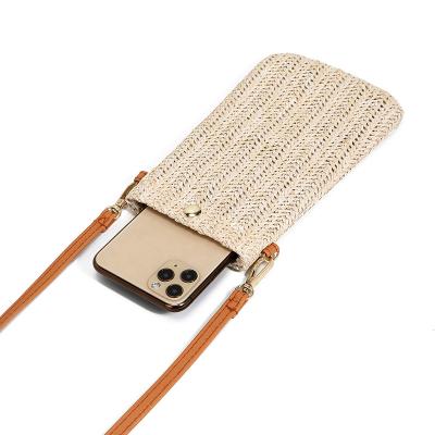 China Fashion Cross - Straw Beach Ladies Purse Mobile Phone Bags Woven Body Phone Bag for sale