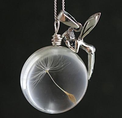 China European and American Cute Tiny Angel Dandelion Seed Wishing Ball Necklace Glass Style Jewelry Charm Pendants for sale