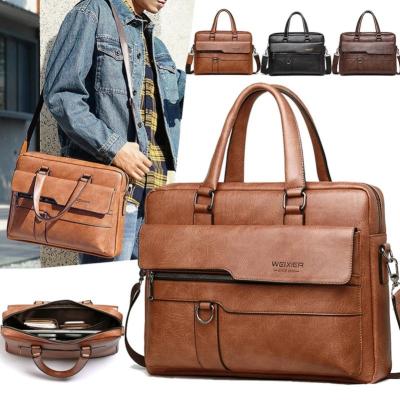 China Luxury Genuine Leather Laptop Tote Bag Briefcase Custom Vintage OEM Black Gold Shockproof Office Business Brief Aktentasche For Men for sale