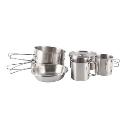 China Factory Price 304 Stainless Steel Pot Pan Portable Camping Cookware Set with Handle for sale