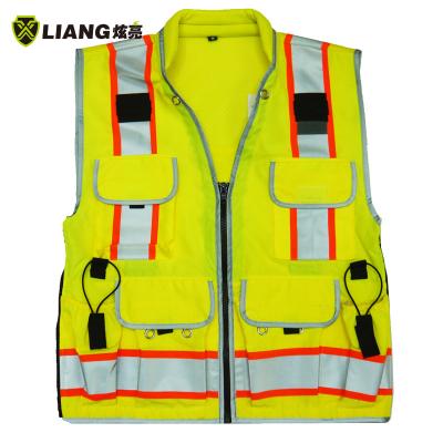 China Safety Worker Mesh Highs Visibility Mesh Construction Men's Multi-fuction Reflective Vest Farbric Vest Men for sale