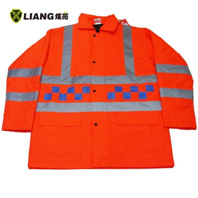 China High Visibility Coat Winter Safety Clothing Reflective Safety Jacket Traffic Orange Elastic Jacket Cuffs Breathable for sale