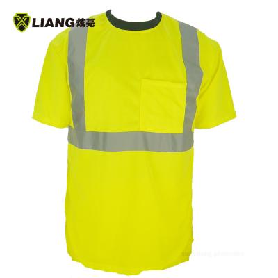 China Breathable High Visibility Pocket Short Sleeved T Shirt 100% Polyester Bird Eyes Knit With Stock Sample Supply Acceptable for sale