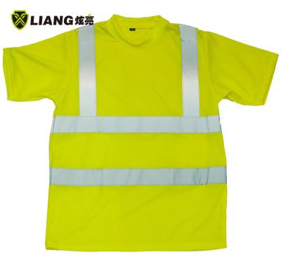 China Light moisture wicking high visibility T-shirt plain short sleeved 100% polyester POLO bird eyes knit reflective heat transfer tape men's T-shirt for sale