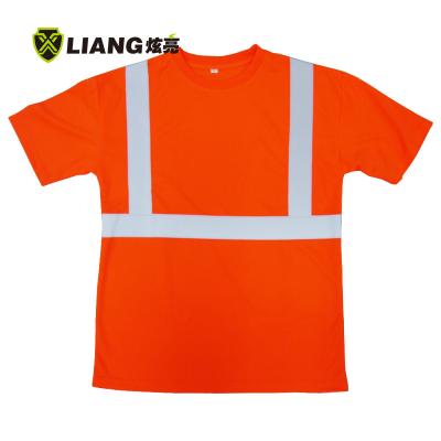 China Light Moisture Wicking New High Visibility T-shirt Material Polyester Simple Short Sleeved Bird Eyes Knit Tape Men's Reflective T-shirt for sale