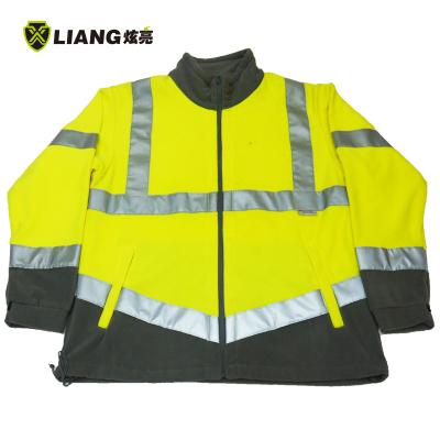 China Winter Fleece Jacket High Visibility Fleece Coat Winter Safety Clothing Reflective Safety Jacket Breathable Two Tone Elastic Gear Cuffs for sale