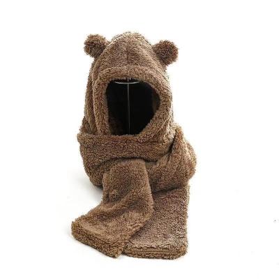 China Long bear hat winter All-matching Korean cute one-piece hat plush scarf three-piece suit for sale