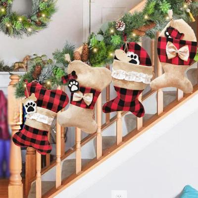 China 2021New Christmas Canvas Pet Jars Christmas Decorations Christmas Socks Gift Bag Holiday Supplies for sale