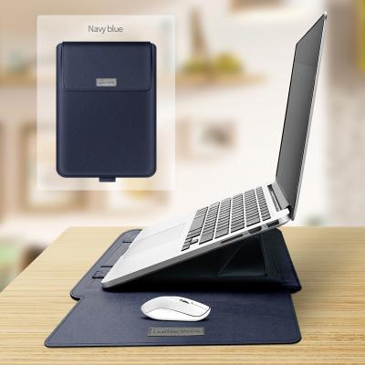 China Amazon Hot Selling Multifunctional Hot 4 In 1 Laptop Leather Sleeve With Stand Holder Bag 13-15 Inch With Mouse Charging Cable Bag for sale