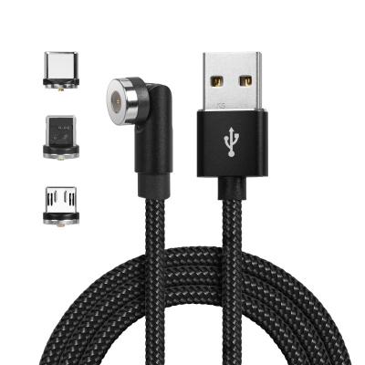 China Durable Nylon Braided 3 In 1 LED Type-C Magnetic Micro USB Cable 180 Degree Rotation Fast Charging Data Data for sale