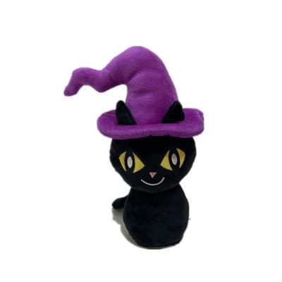 China 20cm Halloween, das schwarze Katze mit dem purpurroten Hut notiert angefülltes Spielzeug spricht zu verkaufen