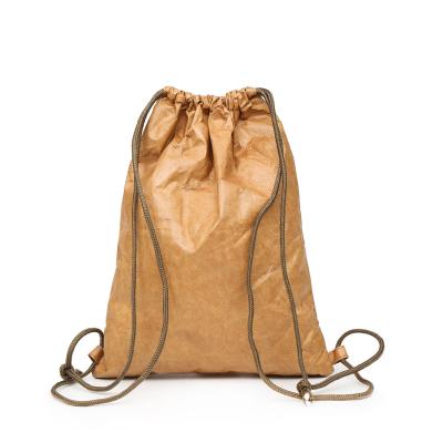 China Eco-friendly Kraft Suction String Bag Paper Bag Drawstring Backpack Sport Tyvek Waterproof Gym Bags for sale