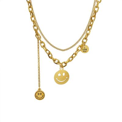 China Lovely Style Smiley Face Tassel English Round Necklace CLASSIC Free French Clavicle Chain Sample Titanium Steel for sale