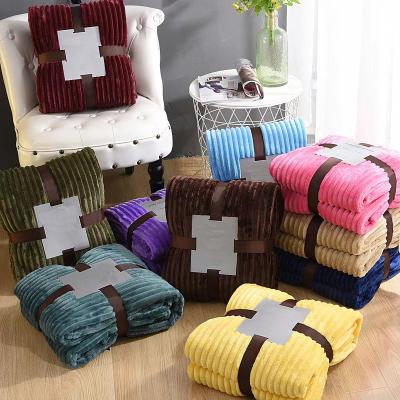 China Super Soft Breathable Dyed Fleece Modern Design 100 Polyester Solid Color Fleece Flannel Throw Blanket Plush Striped Baby Sofa Blanket for sale