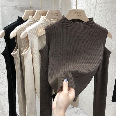 China 2022 New Winter Fashion Women Sweater Solid Color Korean Anti-shrink Off-the-Shoulder Long Sleeve Top Low Shirt Sweater for sale