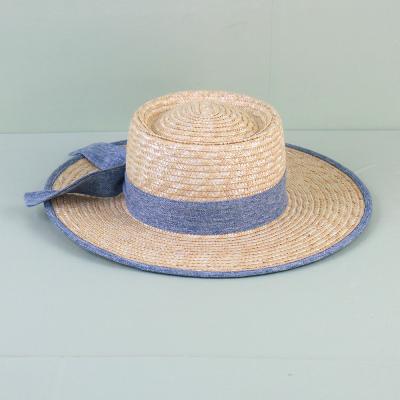 China 2022 Eco-Friendly Hat Beach Sun Umbrella Summer Bowknot Ladies Wide Brim Straw Boater Hats UV for sale