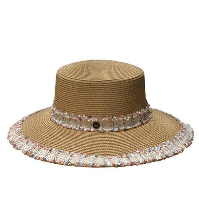 China Elegant Straw Hats With Straw Brim Summer Spring Beach Straw Hat Women Cozy Hats Wide Paper Braid For Women for sale