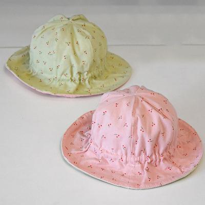 China Children Kids Embroidered Fashion Casual Fisherman Hat Printed Cherry Cotton Reversible Bucket Hats Big Brim Sun Umbrella Summer Wide Hat for sale