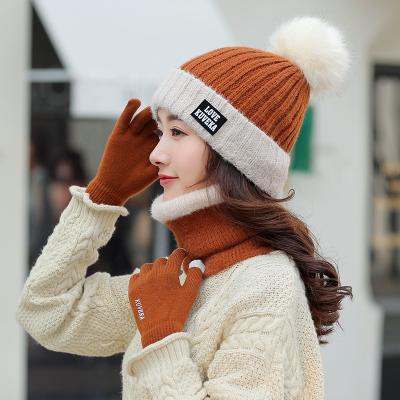 China Short Fashion Knitted Warm Winter Hat And Gloves Sets Hat And Scarf Set For Women for sale