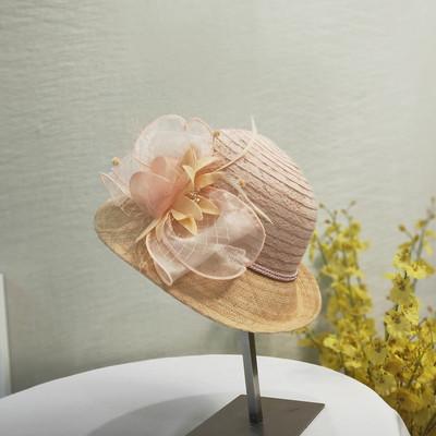 China Image Spring Summer Lafite Ladies Paper Straw Hat Wide Brim Straw Hats With Bud Silk With Sun Protection Flower Hat for sale