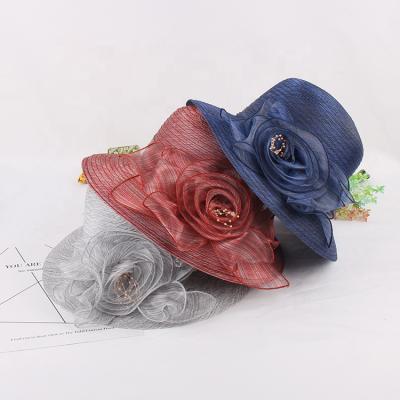 China New Dobby Women's Kentucky Derby Sun Hat Cute Wide Brim Wedding Tea Party Church Organza Hats for sale