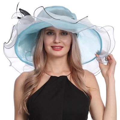 China Dobby Lady Tea Party Church Sun Hats Kentucky Derby Fascinator Hat Floral Wide Brim Organza Hat For Women for sale