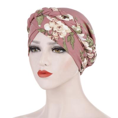 China Islamic Inner Hijab Hat Fashion Arabic Wrap Head Scarves Flowers Print Muslim Turban Scarf For Women for sale