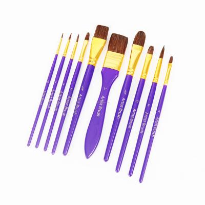 China 2023 Watetcolor Hot Sale 10pcs Artist Paint Brush with Carrying Case and Palette Knife Sponge Paint Brush Set for sale