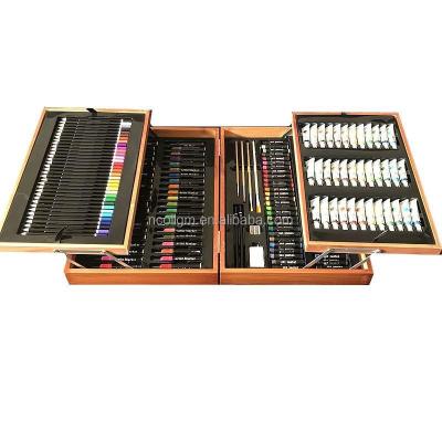 China Portable 174pcs Wooden Box 174pcs Luxury Hot Selling Amazon Case Art Painting Set Stationery Set For Kids Student Painting Gift for sale